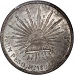 1908-MO-GV墨西哥8里尔银币, 墨西哥市造币厂, NGC MS62. 带灰色包浆之原光美品