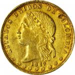 COLOMBIA. 1869 20 Pesos. Medellín mint. Restrepo M337.5. MS-61 (PCGS).