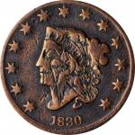 (eagle) on an 1830 Matron Head large cent. Brunk-Unlisted, Rulau-Unlisted. Host coin Fine.