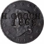 H. GOOCH / 1869 on an 1819 Matron Head large cent. Brunk G-340, Rulau-Unlisted. Host coin Very Fine 