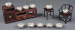 旧制十二生肖功夫茶碗一盒11件，直径：4.8cm十二生肖图案在茶碗底部，周围为七彩花卉，工艺精湛、保存较好，缺失生肖马茶碗一件。