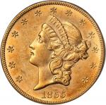 1855-S Liberty Double Eagle. Variety-14F. Large S. Gold S.S. Central America Label. AU-58 (PCGS).