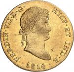 ESPAGNE - SPAINFerdinand VII (1808-1833). 8 escudos 1814 GJ, M couronnée, Madrid.  NGC AU DETAILS OB
