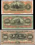 COSTA RICA. Lot of (3). Banco de Costa Rica. 5, 10 & 20 Colones, 1901-08. P-S173r, S1744 & S175r. Re