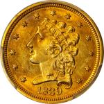 1839 Classic Head Quarter Eagle. HM-1, the only known dies. Rarity-4. MS-62 (PCGS).