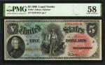 Fr. 64. 1869 $5 Legal Tender Note. PMG Choice About Uncirculated 58.