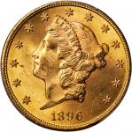 1896 Liberty Head Double Eagle. FS-301. Repunched Date. MS-64+ (PCGS).