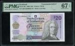 2000年皇家苏格兰银行20镑，编号QETQM 0002176，以及2002年5镑，编号TQGJ0385918，评PMG 67EPQ及65EPQ