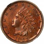 1863 Indian Head / Crossed Cannons, Drum, Flags, Liberty Cap. Fuld-80/351 a. Rarity-3. Copper. Plain