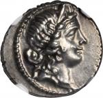 JULIUS CAESAR. AR Denarius (4.03 gms), Military Mint in North Africa, ca. 47-46 B.C. NGC AU, Strike: