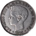 PUERTO RICO. Peso, 1895-PG V. Madrid Mint. Alfonso XIII. NGC EF-45.