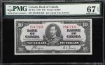 CANADA. Bank of Canada. 10 Dollars, 1937. BC-24c. PMG Superb Gem Uncirculated 67 EPQ.