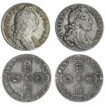 William III, Solus (1694-1702), Shillings (2), 1696, first laureate and draped bust right, rev. crow