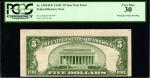 Fr. 1959-B*. 1934C $5  Federal Reserve Star Note. New York. PCGS Very Fine 30. Misaligned Back.