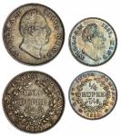 East India Company, William IV, Half-Rupee, 1835, Bombay, Quarter-Rupee, 1835, Calcutta, F incuse on