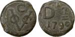 CEYLON (DUTCH): duit (5.62g), 1790, KM-33.1, Dutch East India Company issue, better date, VF, RR.