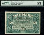 Danish National Bank, 100 kroner, 1944, serial number e 0566900, green, ornate background detail, Sv