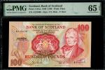 1990年苏格兰银行100镑，编号A225006，PMG 65EPQ，罕见好品相。Bank of Scotland, 100 pounds, 14.2.1990, serial number A225