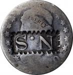 N.S in a serrated box punch on an 1820 Capped Bust dime. Brunk-Unlisted, Rulau-Unlisted. Host coin G
