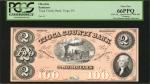 Tioga, Pennsylvania. Tioga County Bank. ND (18xx). $2. PCGS Currency Gem New 66 PPQ. Proprietary Pro