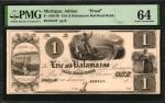 Adrian, Michigan. Erie & Kalamazoo Rail Road Bank. 1838-39. $1. PMG Choice Uncirculated 64. Proof.