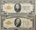 Lot of (2) Fr. 2400 & 2402. 1928 $10 & $20 Gold Certificates. Very Fine.
