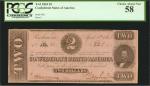 T-61. Confederate Currency. 1863 $2. PCGS Currency Choice About New 58.