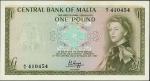 x Central Bank of Malta, £1, 1967, serial number A/4 410454, (Pick 29, TBB B202), uncirculated