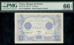 Banque de France, 5 Francs 1912, serial number X.13496 607 blue, man standing left, woman on right, 