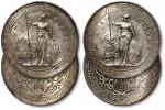1900-1902年香港不列颠尼亚女神站像壹圆银币共二枚，打制规范清晰，淡金色包浆，底光柔亮，金盾PCGS AU55、58（88248411、46216073）