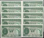 1959年香港政府壹圆。十张。(t) HONG KONG. Lot of (10). Government of Hong Kong. 1 Dollar, 1959. P-324Ab.
