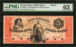 Wilkes-Barre, Pennsylvania. Wyoming Bank at Wilkes-Barre. 1860s.  $5. PMG Choice Uncirculated 63. Pr