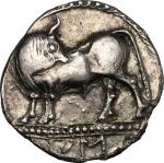 Greek Coins, Southern Lucania, Sybaris. AR Third Stater, c. 550-510 BC. HN Italy 1736. SNG ANS 847. 