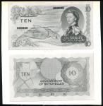 Government of Seychelles, archival photograph of 10 rupees, ND (1968-75), black and white, men rowin