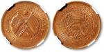 民国十一年一月一日湖南省宪成立纪念当十铜圆一枚，巧克力包浆带底光，品相上佳，NGC MS64BN，原NGC打盒第一名分数