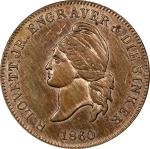 Pennsylvania--Philadelphia. 1860 R. Lovett Jr. Miller-Pa 355. Copper-Nickel. Plain Edge. Mint State.