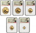 2016年五枚熊猫金套币。熊猫系列。CHINA. Gold Mint Set (5 Pieces), 2016. Panda Series. All NGC MS-70 "First Releases