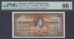 Bermuda Government / British Administration 5/- Shillings, 1st May 1957, serial number M/1 177199, (