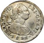 COLOMBIA. 1811/0-JF 2 Reales. Popayán mint. Ferdinand VII (1808-1833). Restrepo 114.2. AU Detail — C