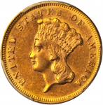 1870 Three-Dollar Gold Piece. AU-58 (PCGS).
