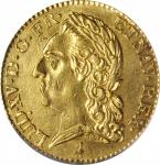 FRANCE. Louis dOr, 1772-A. Paris Mint. Louis XV. PCGS AU-55.