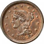 1853 Braided Hair Cent. N-10. Rarity-1. Grellman State-c. MS-64BN (PCGS).