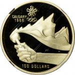 1987年加拿大卡尔加里奥运精铸金币100元，重13.3克含.5833金，总含金量7.76克（0.25安士），NGC PF69 Ultra Cameo，#6136445-001