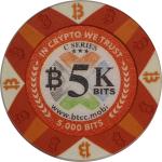 2016 BTCC 5K Bits "Poker Chip" 0.005 Bitcoin (BTC). Loaded. Firstbits 1DizuZQv. Serial No. E00639. S