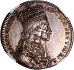 1661年英国查理斯二世加冕纪念银章，NGC AU Detail (有清洗)