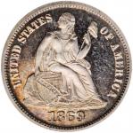 1869 Liberty Seated Dime. Proof-65 Cameo (PCGS).