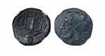 公元前275-215年西西里叙拉古城海皇波塞冬与海豚三叉戟铜币 NGC Ch VF