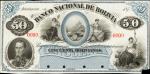 BOLIVIA. Banco National de Bolivia. 50 Bolivianos, ND. P-S195p. Proof. About Uncirculated. Tear.