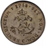 1748/7-C Sou Marque. Caen Mint. Vlack-65a. Rarity-7. AU-55 (PCGS). Discovery Coin.