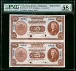 1943年荷属东印度爪哇银行25盾双连钞样票，打孔注销，PMG 65EPQ。Netherland Indies, an uncut pair of 25 gulden, specimen, 1943,